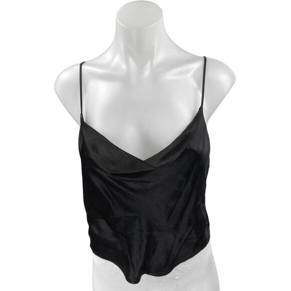 Zara Womens Black Silky Satin Sleeveless Cami Camisole Cowl Neck Crop Tank Top M - Picture 1 of 3